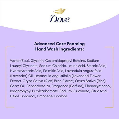 DOVE LAVENDER & RICE MILK PROTECTS SKIN FROM DRYNESS, FOAMING HAND WASH MORE MOISTURIZERS THAN THE LEADING ORDINARY HAND SOAP, 10.1 OZ