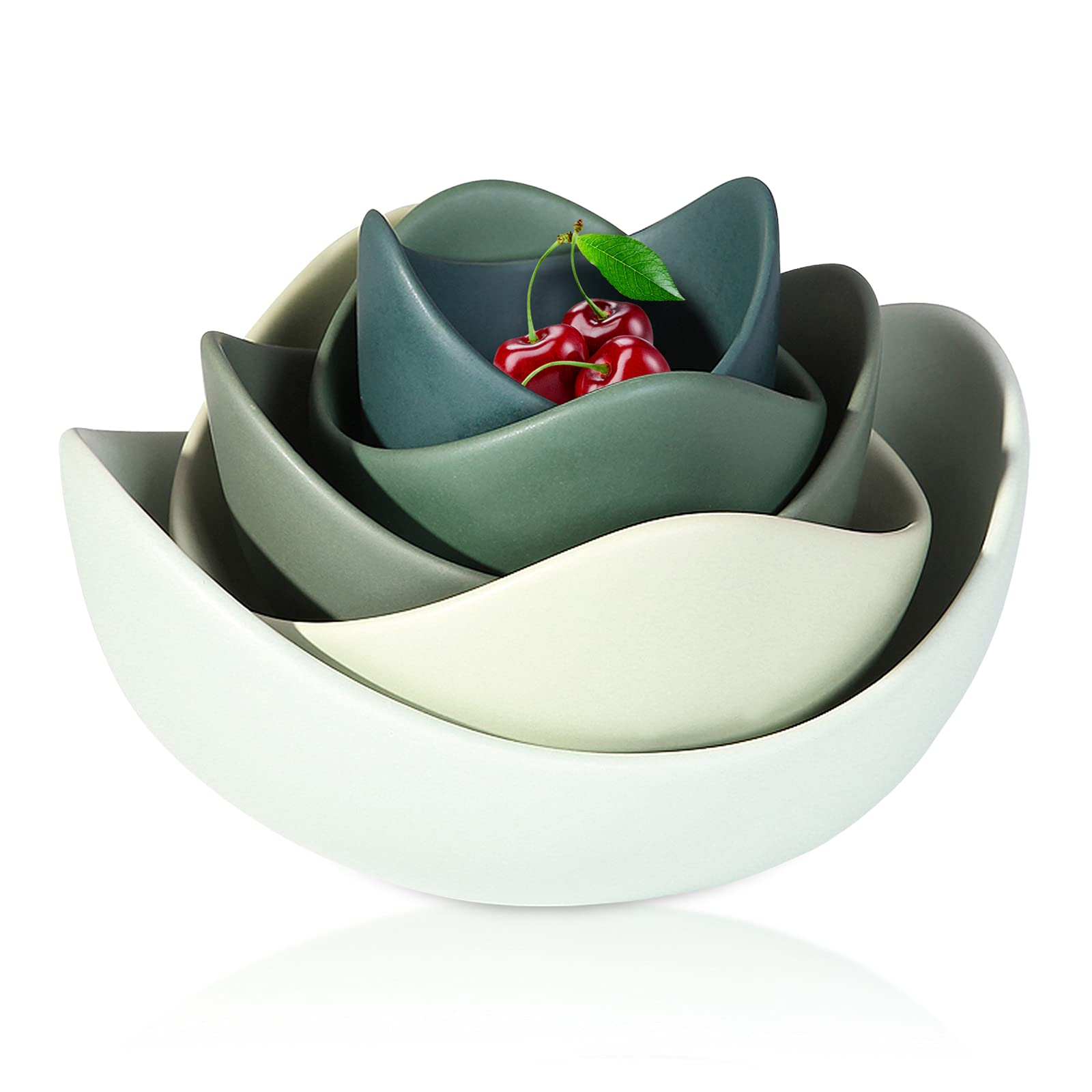 Photo 1 of Notakia Salad Decorative Bowls Lotus Shaped Pasta Bowls Dishwasher & Microwave Safe, Unique Angled Ceramic Bowls for Salad, Pasta, Soup, Rice, Prep, Ideal for Restaurant (Green)