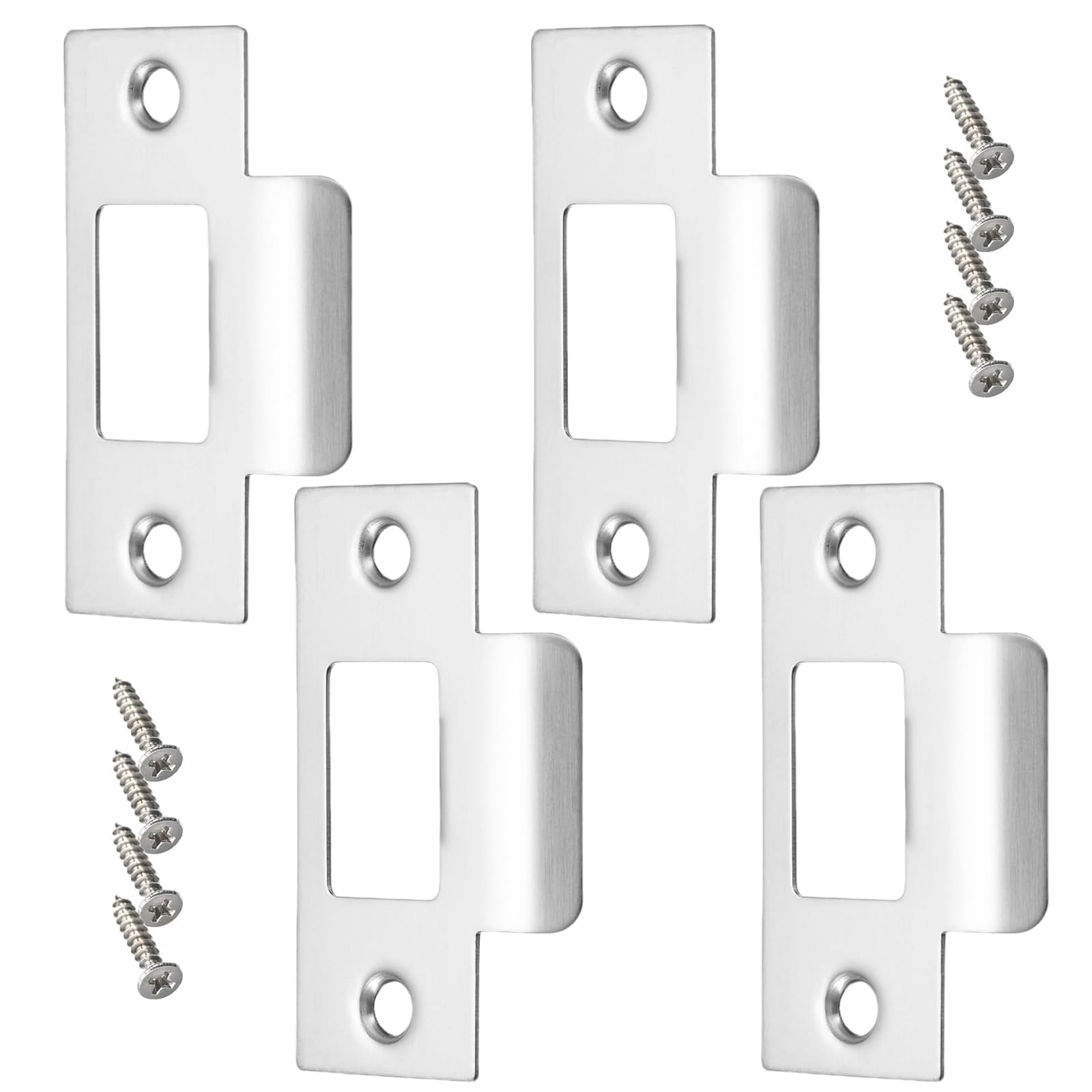 4PCS Door Strike Plate,Stainless Steel Door Latch,Door Latch Plate,Standard Tubular Latch Replacement 70mm X 40.3mm for Door Frame Door Jamb Standard Strike Plates with Repair Screws