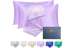 LINENLINE Satin Pillowcase for Hair & Skin, Queen Size, 20x30 Inches, 2 Pack with Envelope Closure, Similar to Silk Pillow Cases, Silky Soft Pillow Cover, Gifts for Girl, Lavender