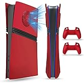 PEYANZ Faceplate for PS5 Pro (Digital Edition), Cover Plate, ABS Shell with Heat Dissipation, Matt Skin, Includes 2 Silicone Controller Covers (Red+)