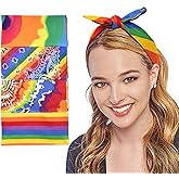 Furimuk 4 Pcs Rainbow Bandana Scarf LGBTQ Gay Pride Bandana Headband Hippie Square Tie Dye Cowboy Wraps Headwraps for Pride Festivals Party Parades Daily Wear