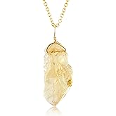 CRYSTALINES AAA Grade Raw Natural Gemstone Pendant Necklace, Handmade Bohemian Jewelry, Healing Crystals, Polished Rough Stones, 14K Gold Plated, Adjustable Chain, Christmas Gift for Women-18inch