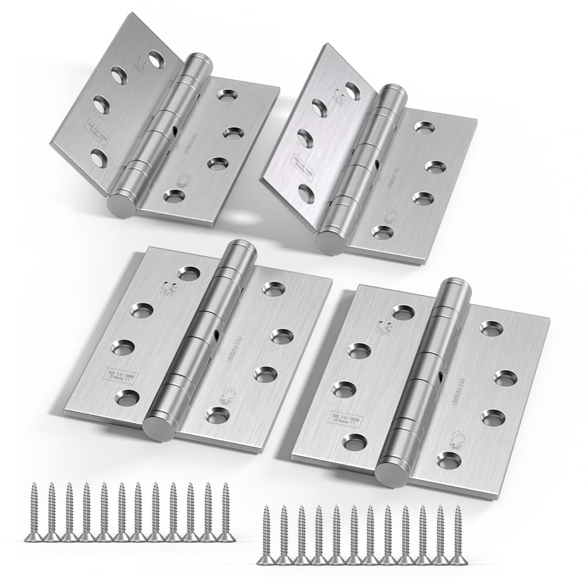 Bwintech 2 Pairs 100 x 75 x 2.7mm (4 inch) Satin Chrome Brushed Steel Hinge for Fire Door, Ball Bearing Hinge for Internal Use in Residential and Commercial Buildings — image 1