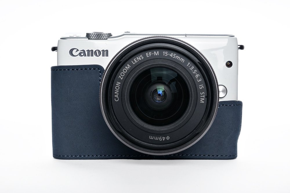Handmade Genuine real Leather Half Camera Case bag cover for Canon EOS M10 camera Half case - Blue