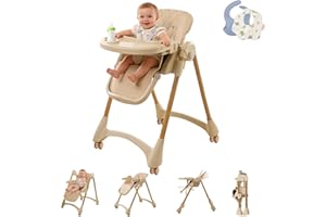 Convertible High Chairs for Babies and Toddlers, 6 in 1 Portable Baby High Chair with Wheels, 4-Position Adjustable Backrest 