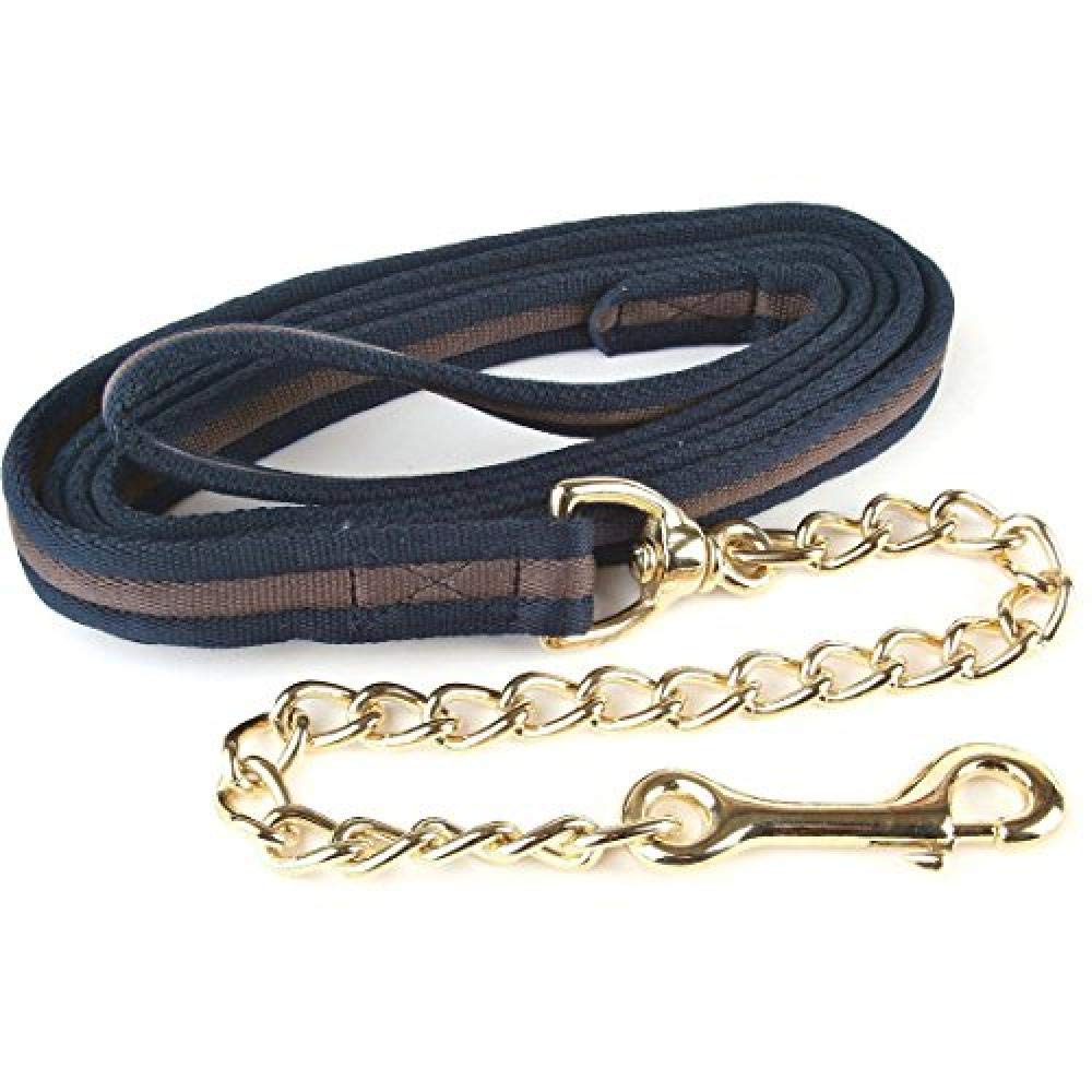 Hy Soft Webbing Lead Rein with Chain - Navy/Grey - 2m