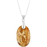 NJCRAFT Oval Cabochon Necklace for Women, 10–20 Ct Handmade Gemstone Pendant, Polished Stone, Adjustable 18 Inch Silver Plated Chain