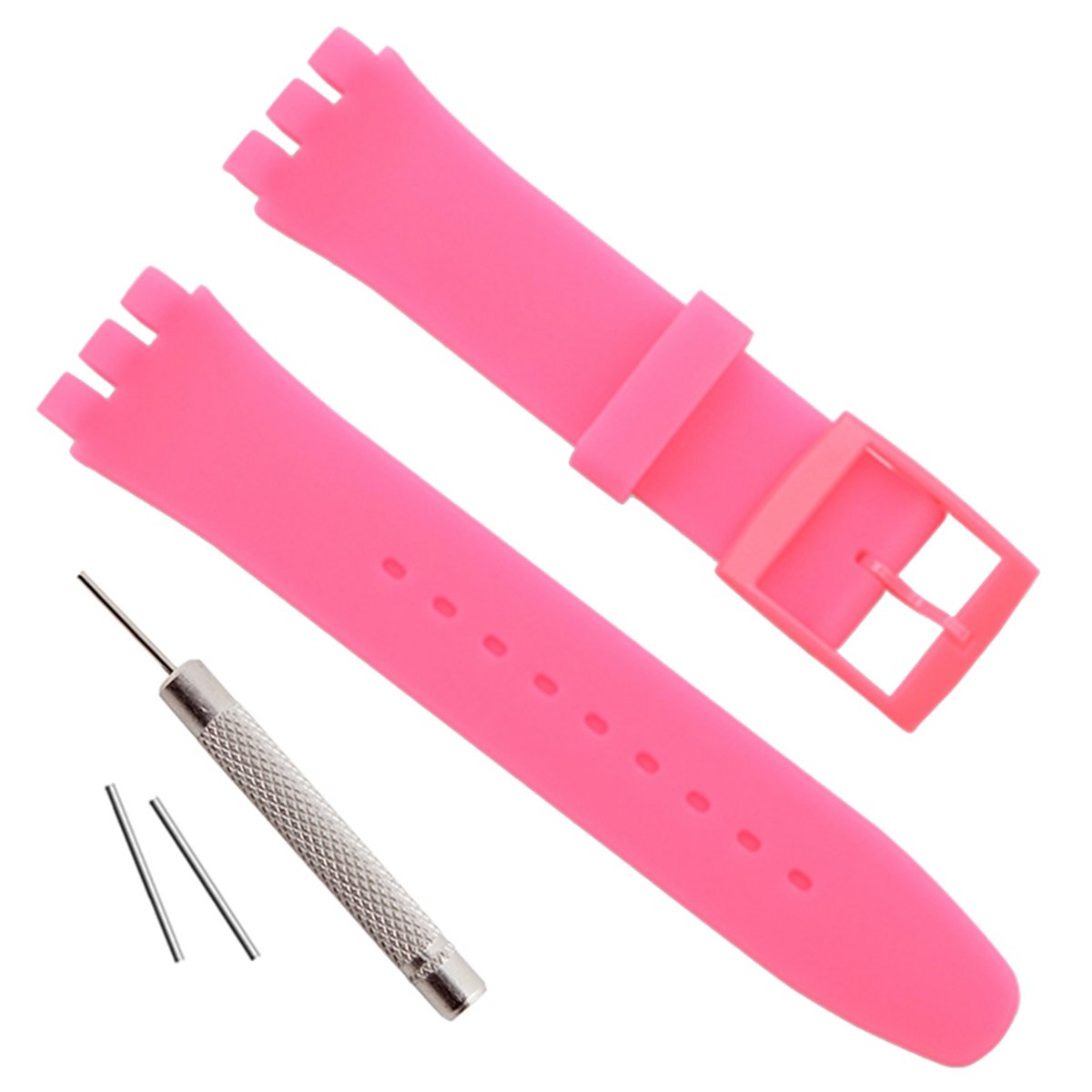 GreenOlive Waterproof Silicone Rubber Watch Strap Replacement for Swatch (17mm 19mm 20mm) (20mm, Pink), Pink, 20mm, Strap, Pink, 20mm, Strap
