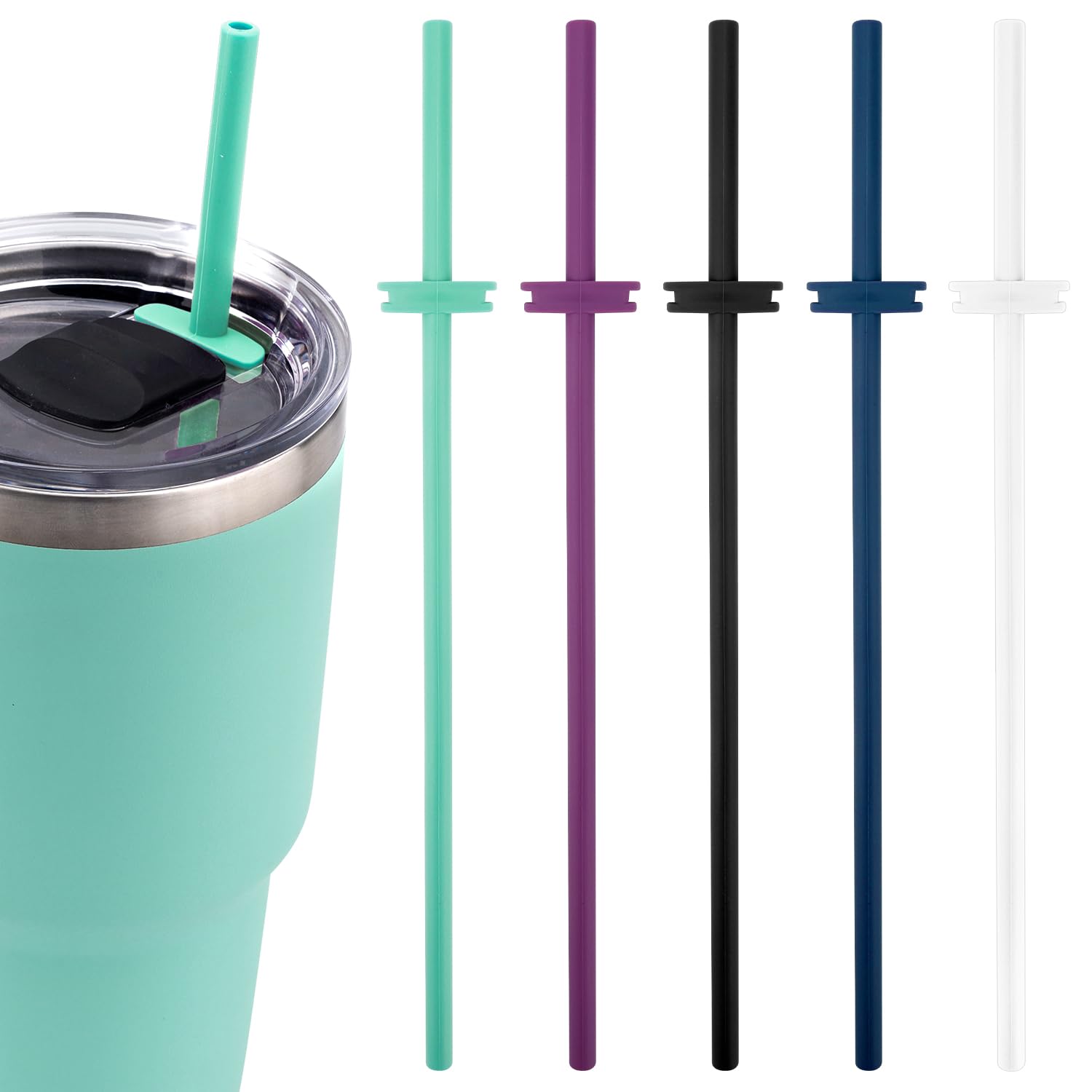 5pcs Silicone Straws for Yeti Rambler 30/20/10oz Tumbler with Magslider Lid, Reusable BPA Free Straws 5 Colors Straw Replacement Cup Accessories for Yeti