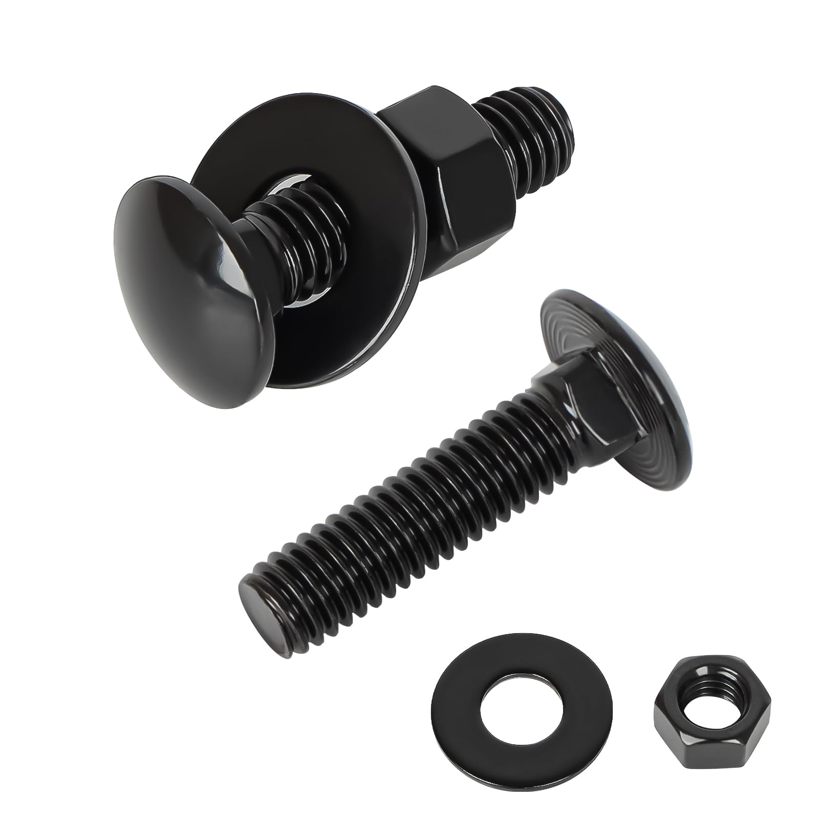 Photo 1 of 3/8-16 x 2-1/2" Carriage Bolt Kit, Stainless Steel 304 Carriage Bolts Screws with Hex Nuts & Flat Washers, Round Head Square Neck, Full Thread, Black Finish, 4 Sets
