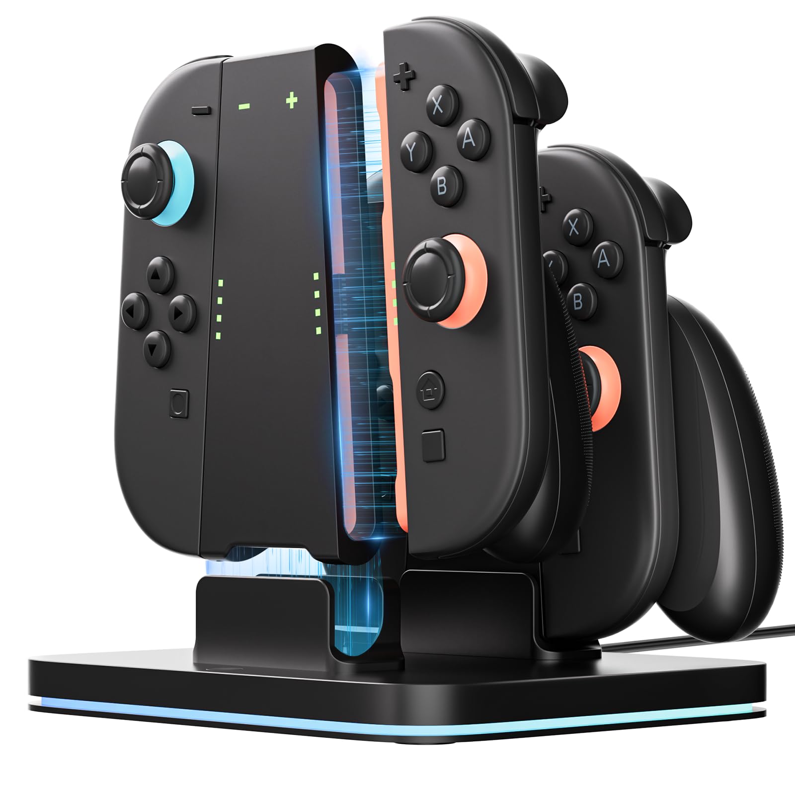 COOWPS for Nintendo Switch 2 Joy-Con 3 in 1 Charging Grip and Dock, with Ergonomic Comfort Grip, Strong Magnetic Force Fast Charger Dock, 9 RGB Light Modes & Type-C Cable Original Patent