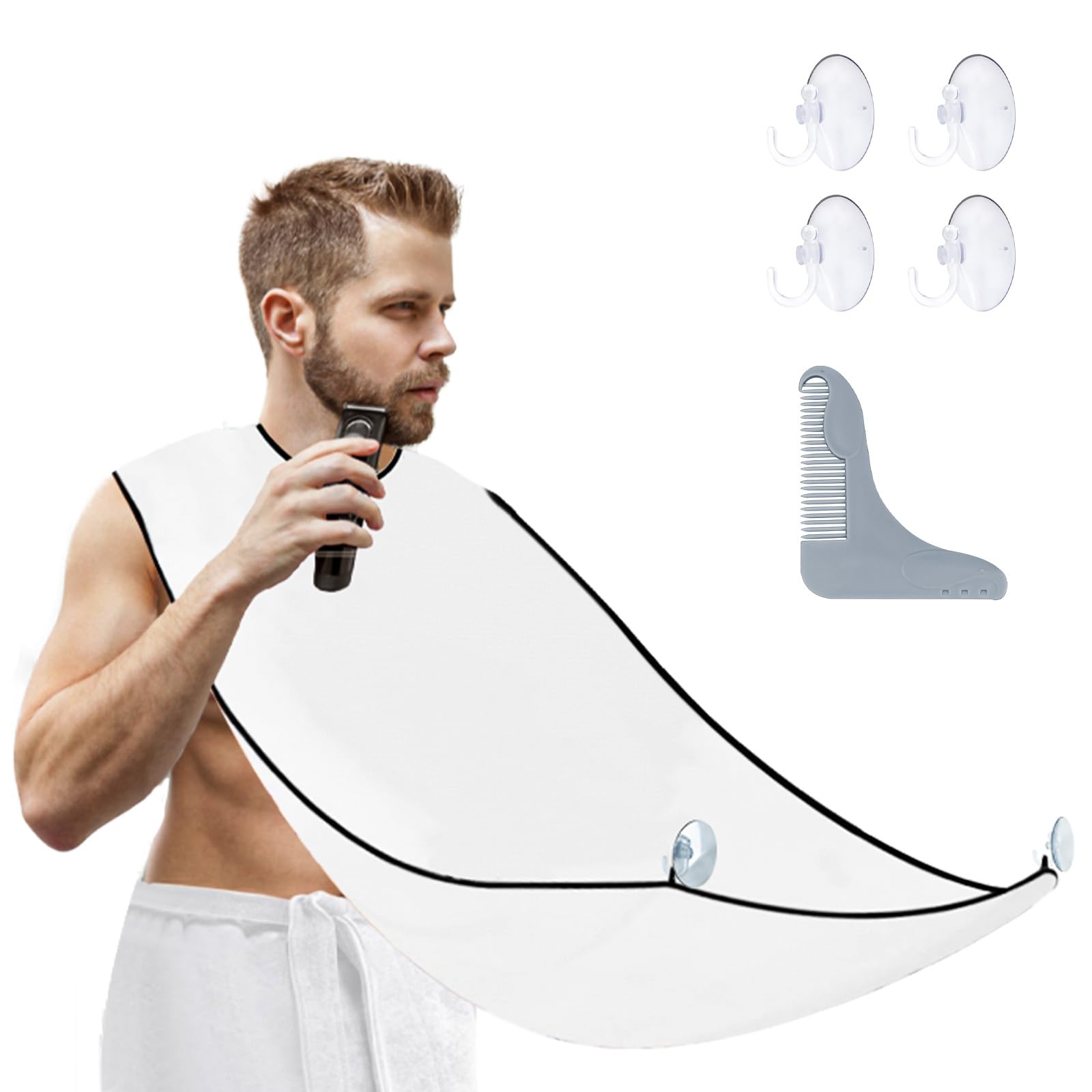Beard Trimmer Catcher, JT JUSTIME Beard Shaving Apron Bib Moustache Grooming Kit with Shaping Tool for Men's Trimming Hair Cutting Cape