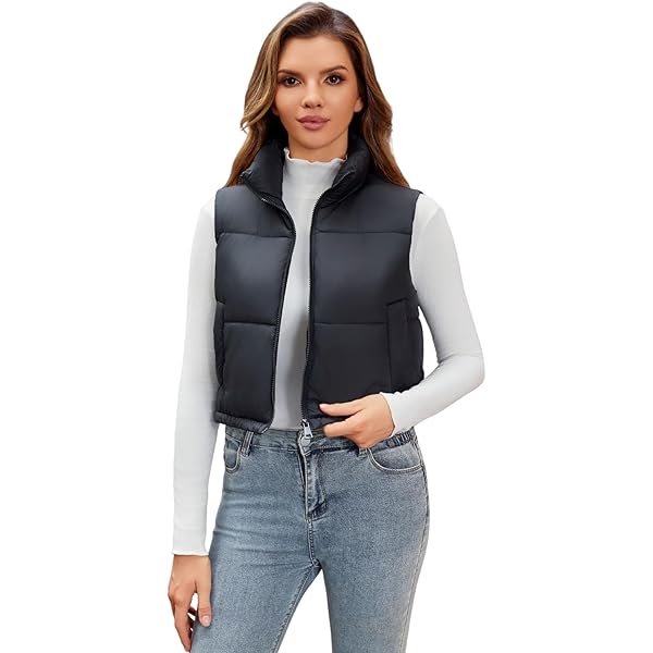 JZC Women's Crop Puffer Vest Lightweight Stand Collar