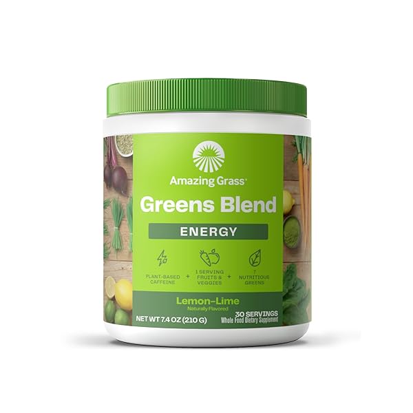 AMAZING GRASS GREENS BLEND ENERGY: SMOOTHIE MIX, SUPER GREENS POWDER & PLANT BASED CAFFEINE WITH MATCHA GREEN TEA & BEET ROOT POWDER, LEMON LIME, 30 SERVINGS (PACKAGING MAY VARY)
