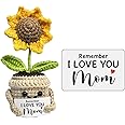 Mini Birthday Gifts for Mom, Mom Gifts from Daughters Remember I Love You MOM, Handmade Crochet Cute Small Sunflower Gifts, G