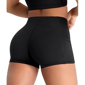 YEOREO SoftHue Low Waist Workout Shorts | 3.6 inch Inseam, Butt Scrunch, Pockets, Gym, Yoga Shorts