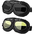 LJDJ Motorcycle Goggles, 2 Pack Vintage Pilot Style Riding Goggle Burning Man Goggles for Men Women Youth Adult