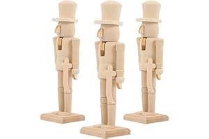 Didiseaon 3 Pcs Unfinished Wooden Nutcracker Christmas Paintable Nutcracker Figures Unpainted Nutcracker Soldier Ornament for Xmas DIY Craft Christmas Decor Gift