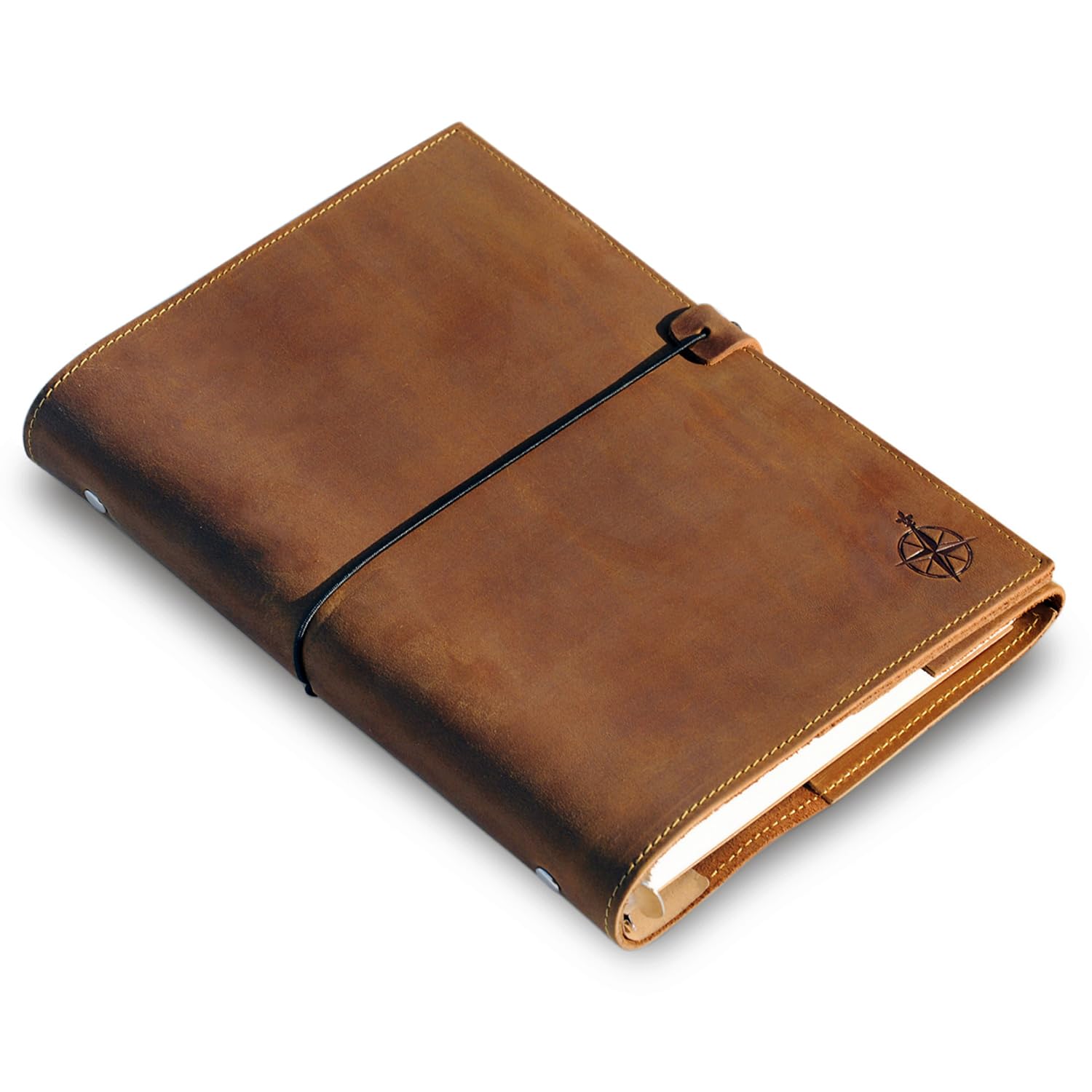 WANDERINGS A5 Leather Binder Planner - Refillable 6 Ring Journal with Inner Pockets - Hand-Crafted Genuine Leather Organizer- Filofax Compatible. 2026/27 Monthly Weekly Calendar with Notes -15 x 22cm