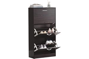 SOBUY Haotian Shoe Cabinet for Entryway, Tall Freestanding Shoe Rack with 3 Flip-Drawers, Hidden Storage Shoe Organiazer Entrance Hallyway Mudroom, Brown, FSR110-BR (9.4" D x 23.6" W x 45.3" H)