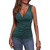 Wihion Women Sleeveless Blouse Wrap Tank Tops V Neck Ruched Tops Cross Front Surplice Wrap Shirts