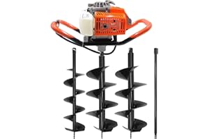 JHIVEGYM 72CC 2-Stroke Gas Powered Post Hole Digger with 6" & 8" Auger Bits + Extension Rod - Heavy-Duty Earth Auger for Farm, Garden, Landscaping (Orange) (72CC + Auger(6" & 8"))