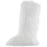 Valpeak Faux Fur Tall Furry Boots for Womens,Long Winter Boots for Girls,Mongolian Fluffy Boots for Kids Fuzzy Knee-High Boots