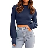 GeGekoko Womens Sexy Crew Neck Cropped Sweaters Ribbed Knit Long Sleeve Crop Tops Pullover