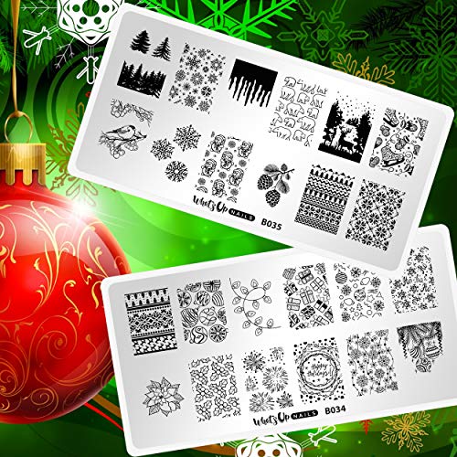 Whats Up Nails - Christmas New Year Winter Nail Stamping Plates (B034, B035) for Nail Art Design