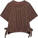 Fuimsul Women Crew Neck Chunky Knit Crop Vest Cute Loose Fit Short Sleeve Side Bow Tie Crochet Cropped Sweater Tank