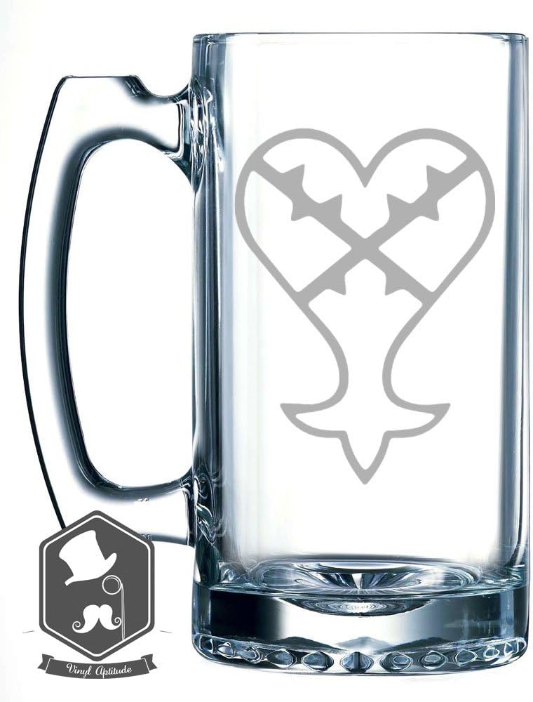 Kingdom Hearts Heartless Video Game Inspired 25 OZ Hand-made Etched Beer Mug Glass Stein