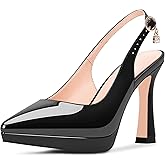 Odetina Women's Platform Slingback Closed Pointed Toe High Heel Pumps Slip On Party Dress Shoes