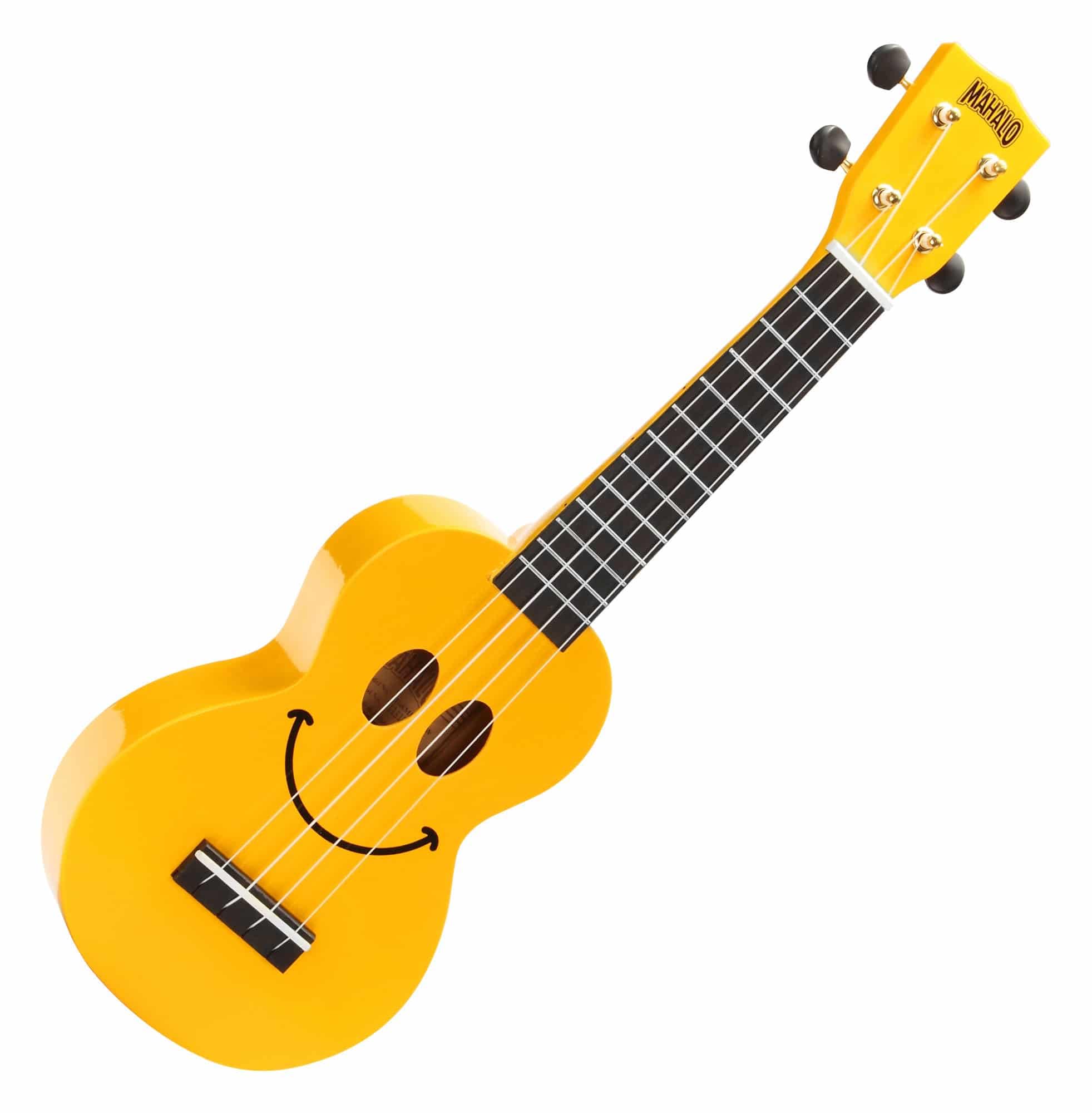 Mahalo Art Yellow Smile Soprano Ukulele for Kids & Beginners, Musical String Instruments with Geared Machine Head & Case, Mini Uke Guitars for Children & Adults, Music Gifts