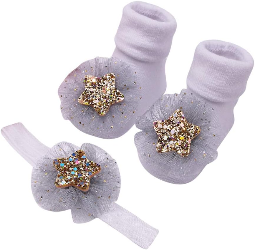 Lomsarsh Baby Infant Socks +1pc Hair Belt Toddler Girls Sequins Anti-Slip Socks Baby Sequin Applique Hair Band Anti-Skid Socks Terry Socks