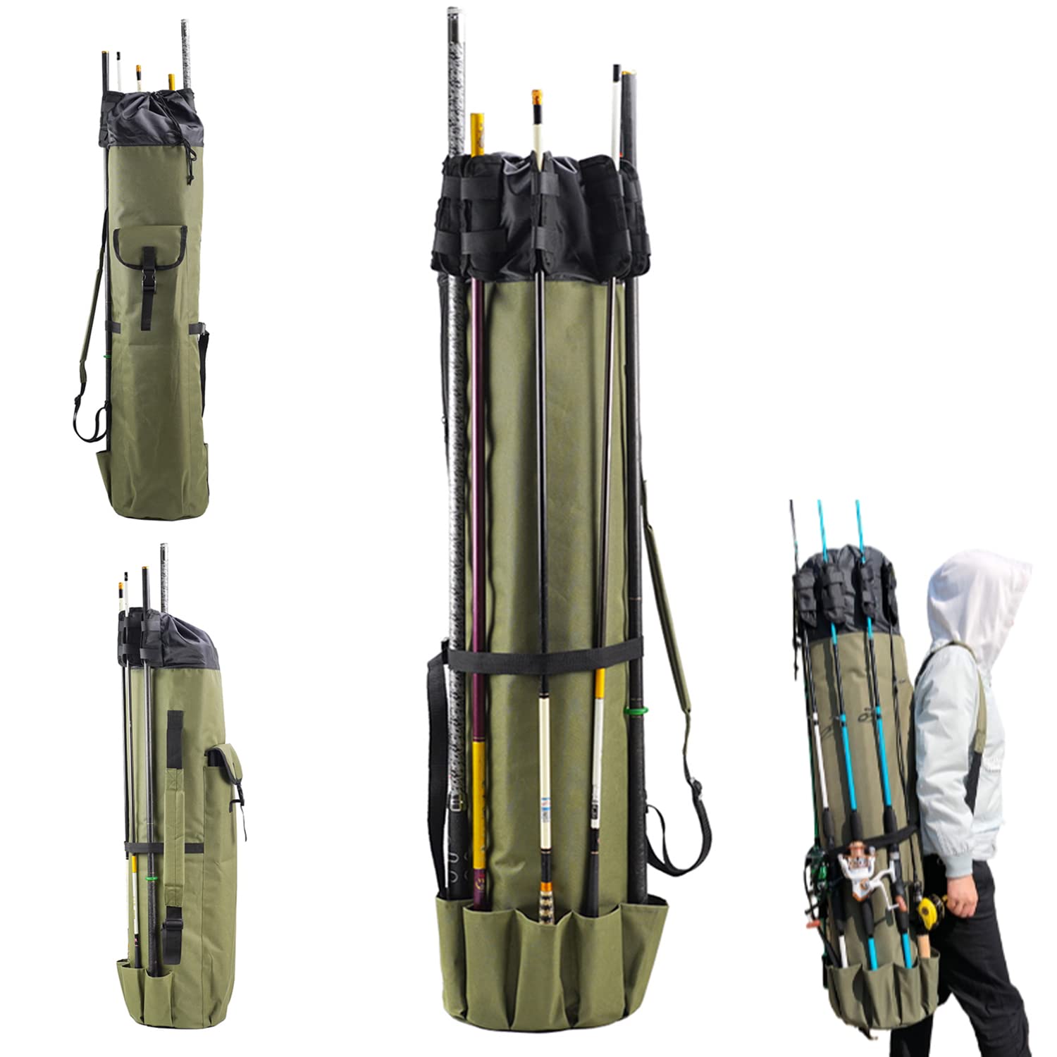 Kavolet Fishing Rod Bag Holdall,Portable Fishing Pole Organizer Bag Reel Bag Oxford Large Capacity,for Fisherman Outdoor Fishing, Brown