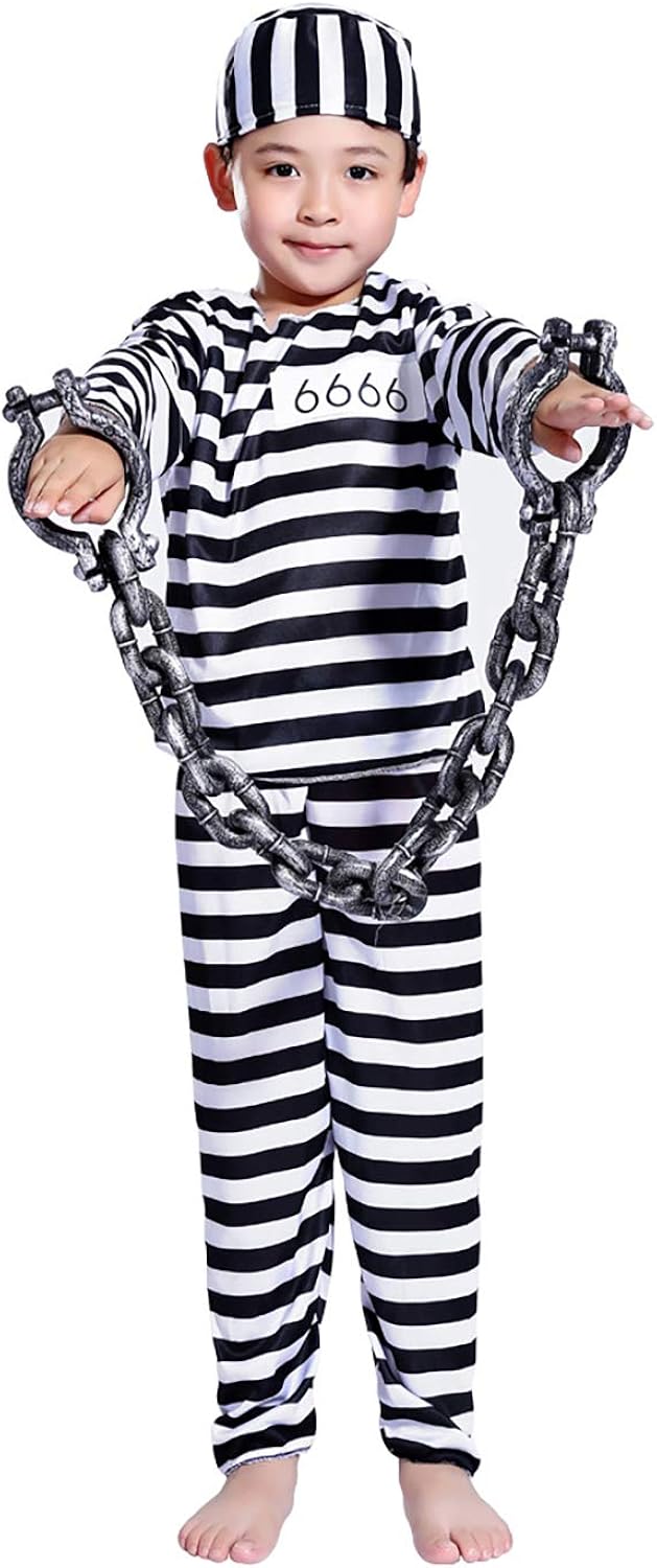 black and white striped prison jumpsuit