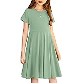 Arshiner Girl's Summer Dresses Short Sleeve Casual Holiday Skater Twirl Dress with Pockets
