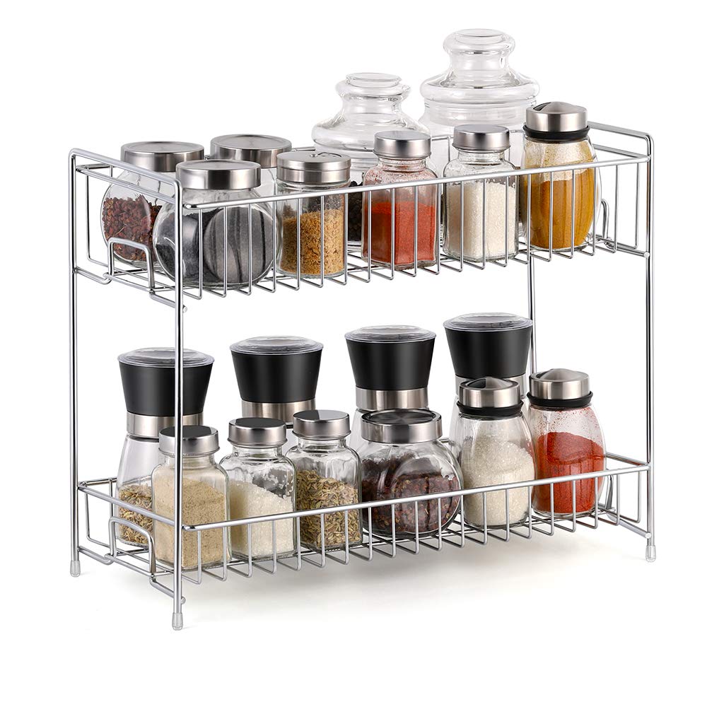 NEX 2-Tier Kitchen Storage Cupboard,Spice Rack Organizer Freestanding,Cans Bottles Organizer Shelf Holder for Home Kitchen Bathroom Countertop Storage for Spice and Herb Seasoning Jar and more