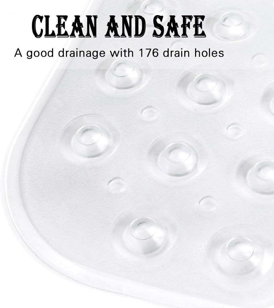 YINENN Bath Tub Shower Mat 40x16 Inch Non-Slip and Latex Free,Bathtub Mat with Suction Cups, Machine Washable Bathroom Mats with Drain Holes (Clear): Health & Personal Care