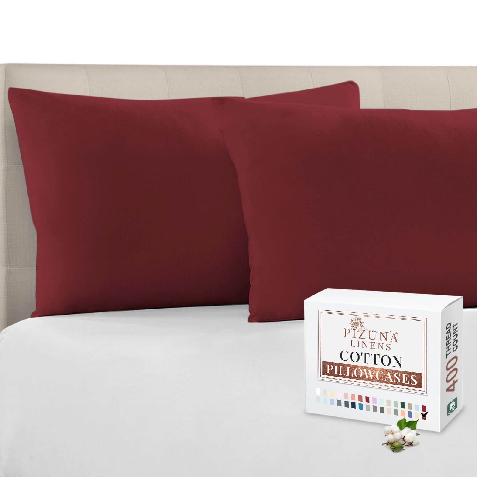 Pizuna 100% Cotton Housewife Pillowcases 2 Pack Rio Red 48x74cm, 400 Thread Count Long Staple Combed Cotton Pillow Cover, Sateen Weave Standard Housewife Pillowcase (Cotton Pillowcase Pack of 2)