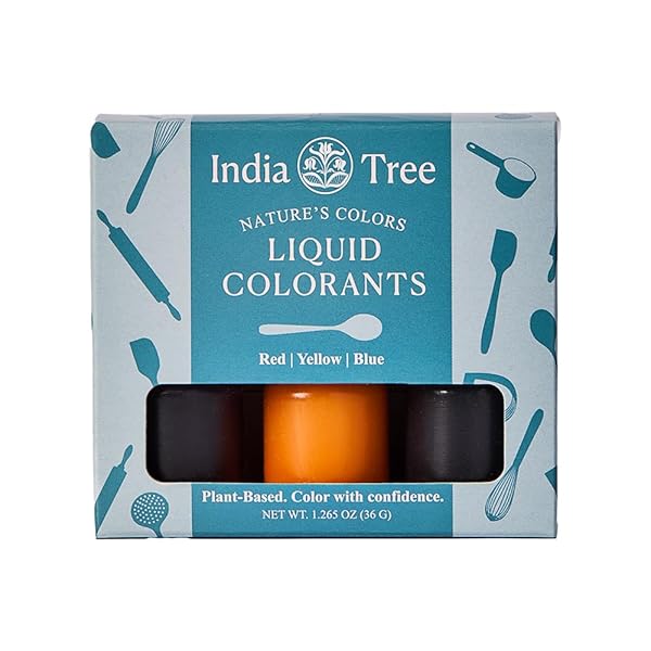 NATURAL FOOD COLORING SET: INDIA TREE NATURE’S COLORS (RED, YELLOW, BLUE) LIQUID, 1.265 OZ | PLANT-BASED, NON-GMO, CLEAN LABEL, RED-3 FREE