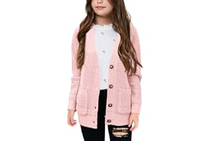 Imily Bela Girls Sweaters Kids Open Front Button Down Knit Cardigans with Pockets