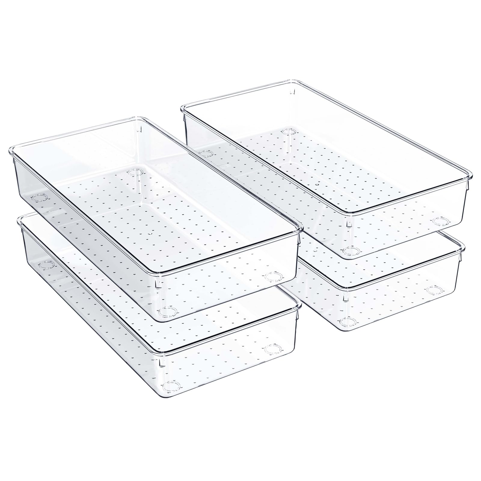 Kriovoa 4 Pack Kitchen Drawer Organiser, Large Clear Drawer Storage Tray with Non-Slip Pads, Plastic Drawer Dividers for Cosmetics, Tools, Kitchen, Bathroom, and Office. — image 1