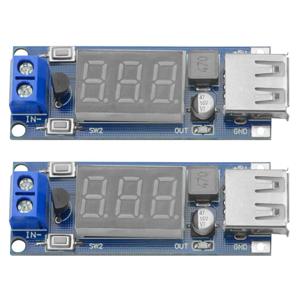 BGTXINGI 2PCS DC-DC Buck Voltage Converter Power Module 4.5-40V 12V to 5V/2A + Car Voltmeter Power Supply Switch Transformer with LED Voltmeter 5V USB Charger