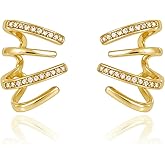 HAXIYA 14K Gold Plated Hoop Earrings for Women Triple Huggie Illusion Stud Earring | Double Huggie Hoop Earrings for One Hole | Claw Ear Cuff Earring Jewelry Gift for Women