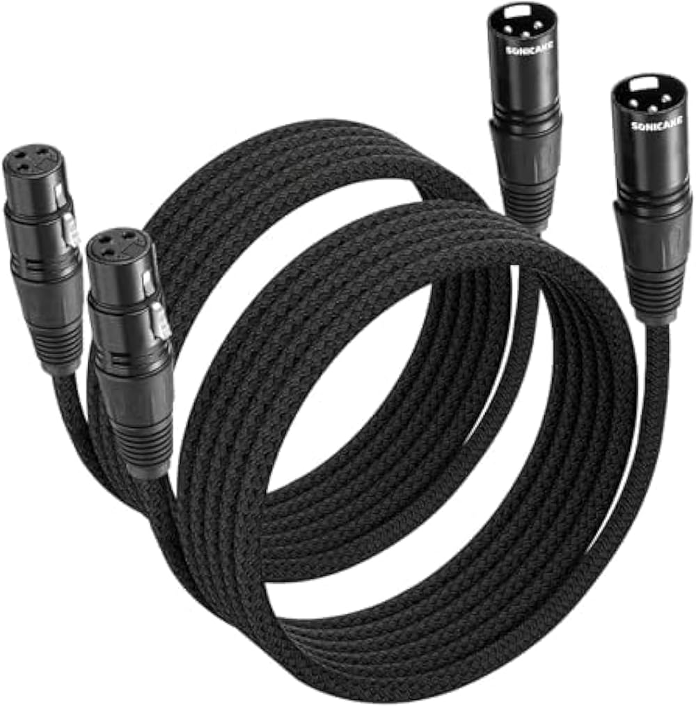 SONICAKE XLR Microphone Cable 2 Pack 10ft Nylon Braided Male to Female