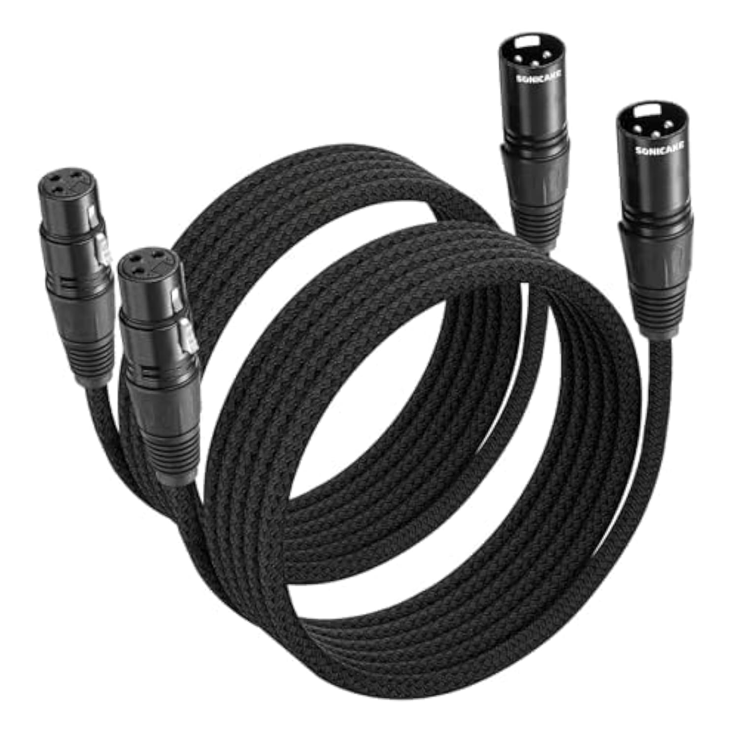 SONICAKE XLR Microphone Cable 2Pack 3M/10FT Male to Female 3 Pin Nylon Braided for Studio Recording and Live Production Black