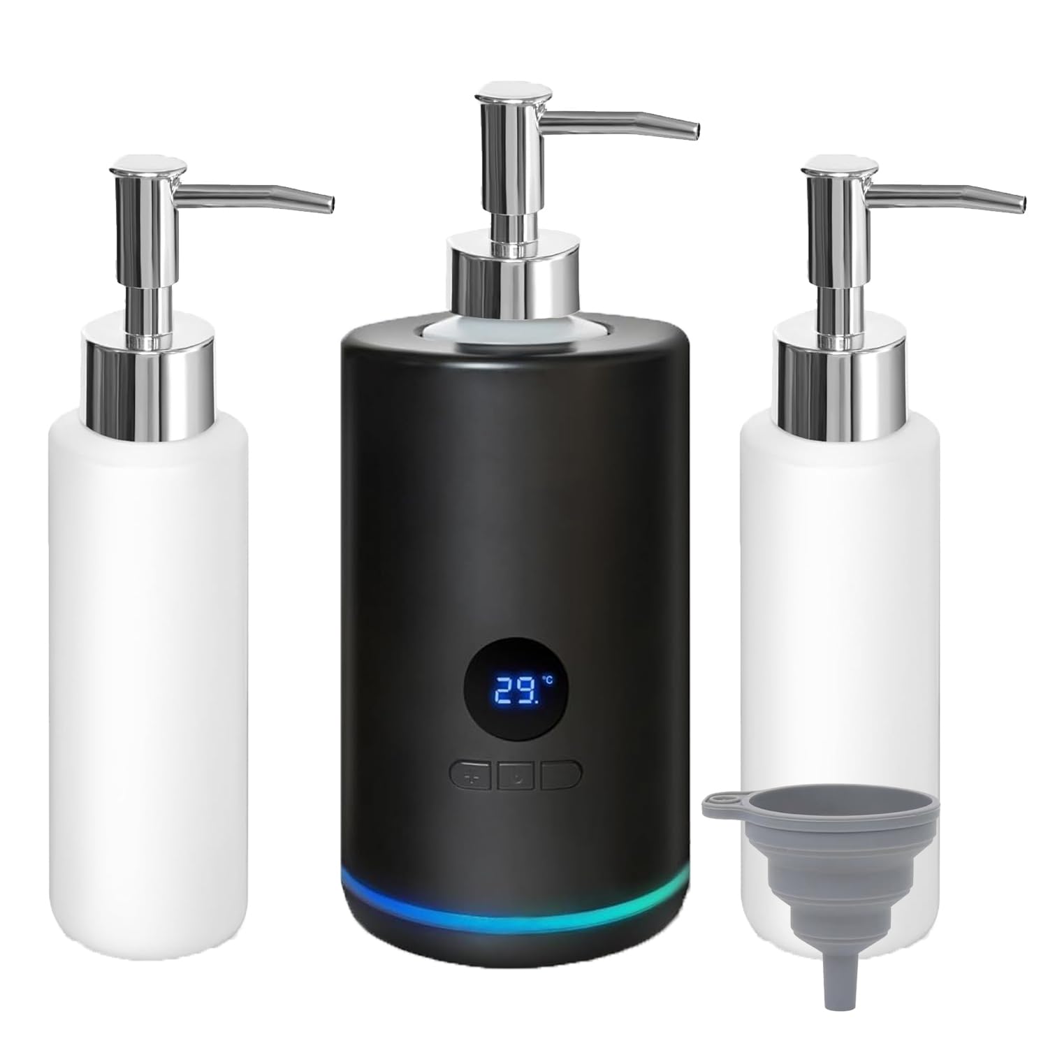 Massage Oil Warmer Bottle, Lotion Warmer Dispenser Heater, Oil Warmer, Professional Electric Lotion Heater for Home, Salon SPA Massage Body Therapy, with Two Oil Bottle Dispenser with Funnel(Black)