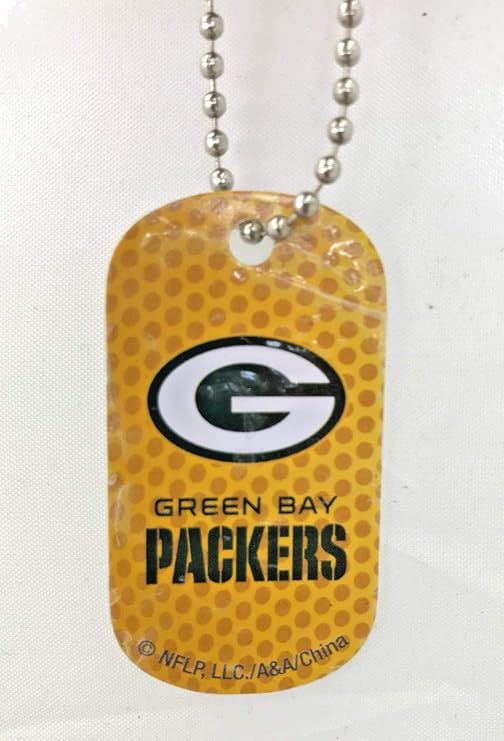 Amazon Com Mirror Mania Packers Football Dog Tag Chain Personalized Free Engraved Custom Name On Back A Chain Keychain Luggage Tag Or Clip On Backpack Or Bag Home Kitchen